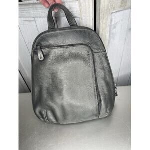 Tignanello Leather Y2K Backpack Purse Silver Adjustable Boho Bag